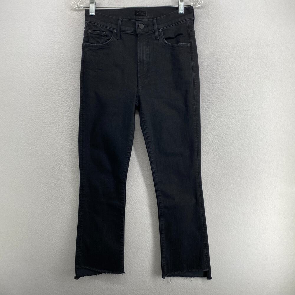MOTHER Jeans 28 Insider Crop Step Fray Bootcut Stretch Cotton Denim Black USA